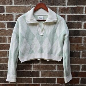 Abercrombie & Fitch Mint and White Knit Cropped  Sweater